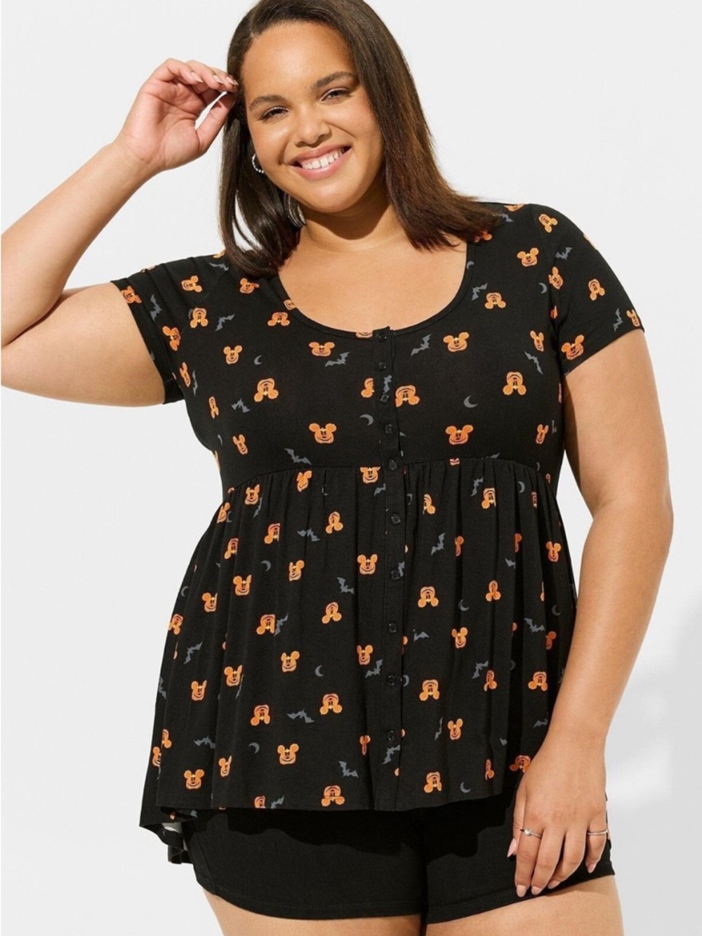 Disney Black Babydoll Sleep Top with Orange Novelty Print